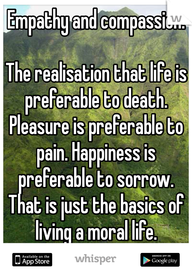 Empathy and compassion. 

The realisation that life is preferable to death. Pleasure is preferable to pain. Happiness is preferable to sorrow. That is just the basics of living a moral life. 