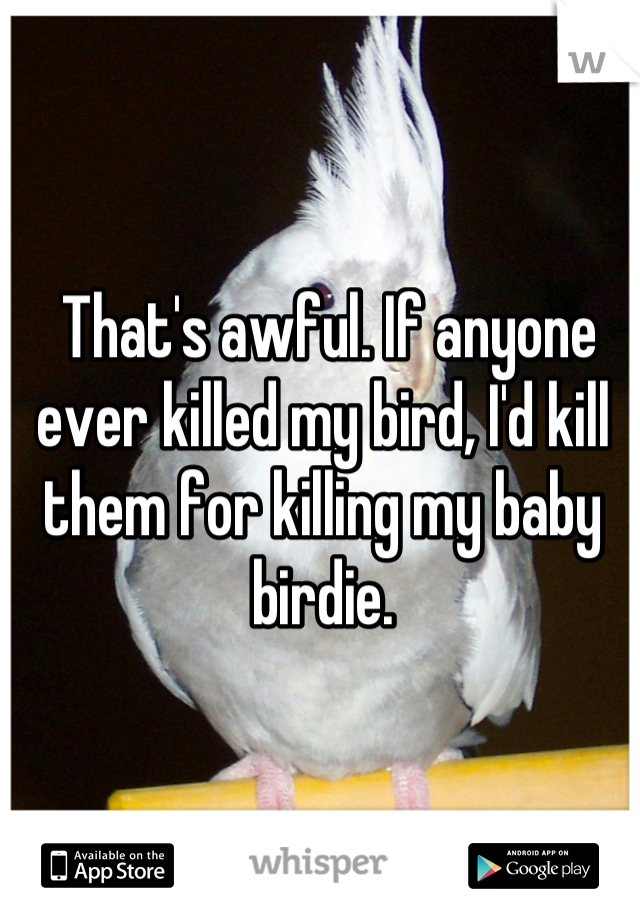  That's awful. If anyone ever killed my bird, I'd kill them for killing my baby birdie.
