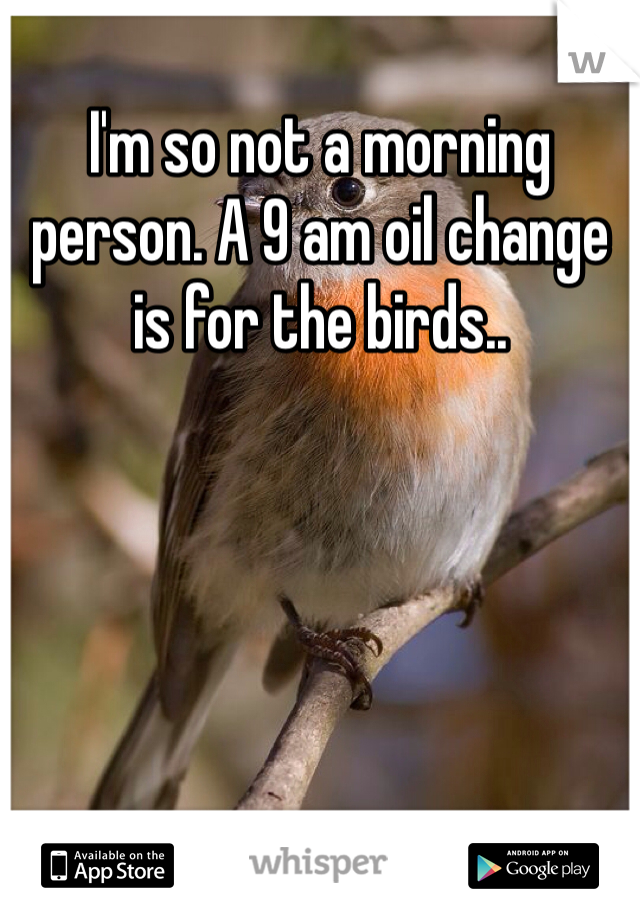 I'm so not a morning person. A 9 am oil change is for the birds..  