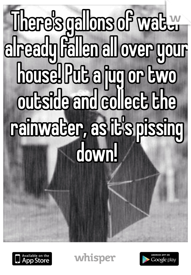There's gallons of water already fallen all over your house! Put a jug or two outside and collect the rainwater, as it's pissing down!
