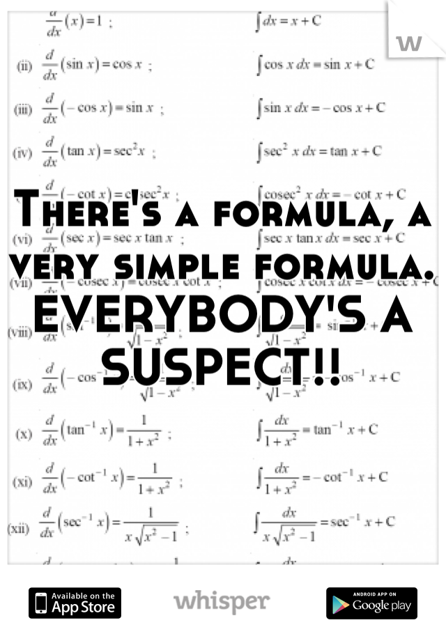 There's a formula, a very simple formula. EVERYBODY'S A SUSPECT!!