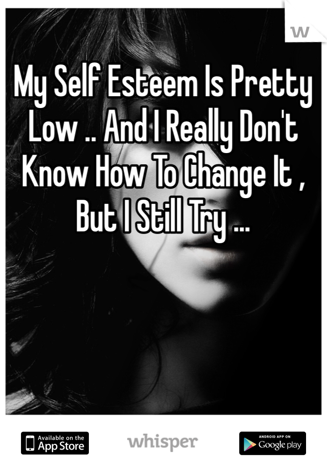 My Self Esteem Is Pretty Low .. And I Really Don't Know How To Change It , But I Still Try ...