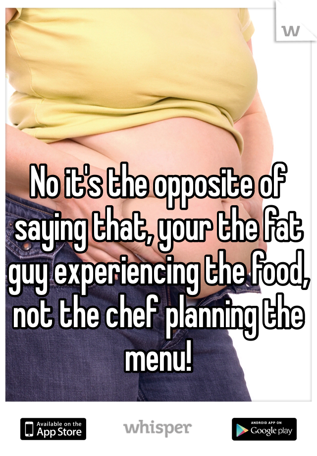 No it's the opposite of saying that, your the fat guy experiencing the food, not the chef planning the menu! 