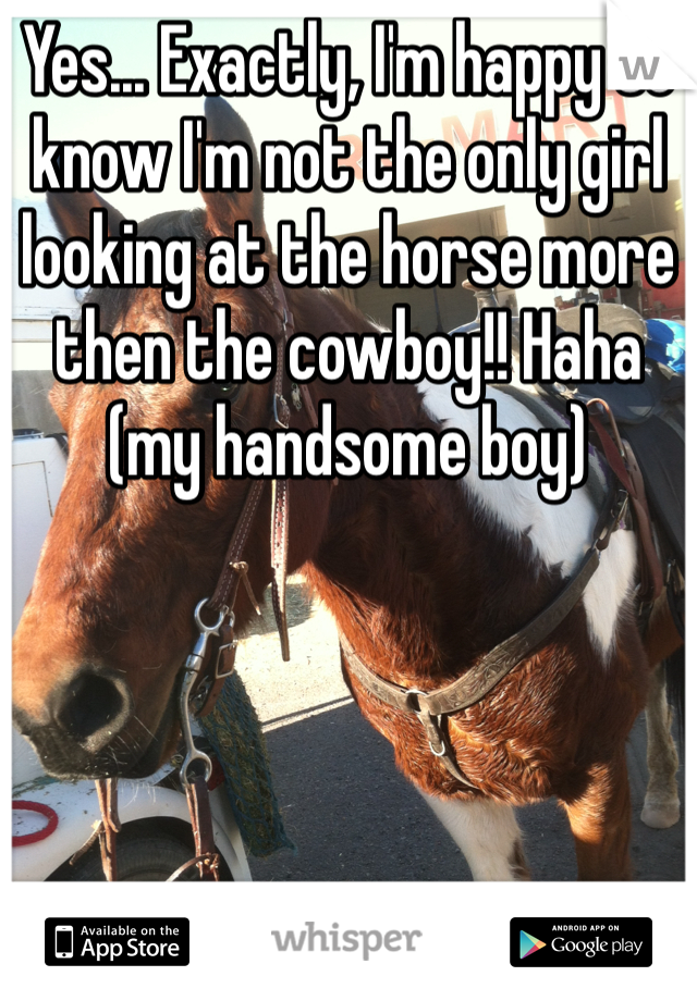 Yes... Exactly, I'm happy to know I'm not the only girl looking at the horse more then the cowboy!! Haha (my handsome boy)