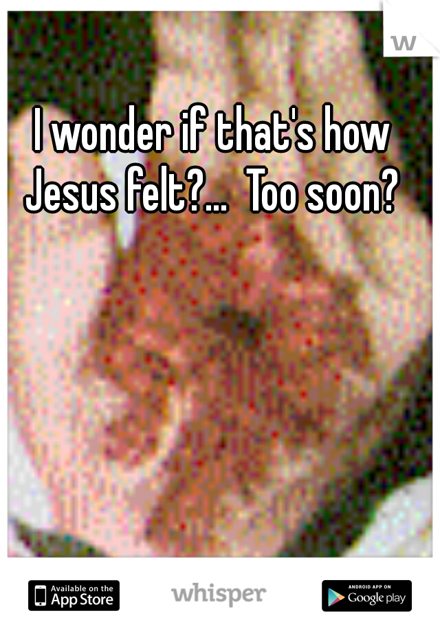 I wonder if that's how Jesus felt?...  Too soon? 