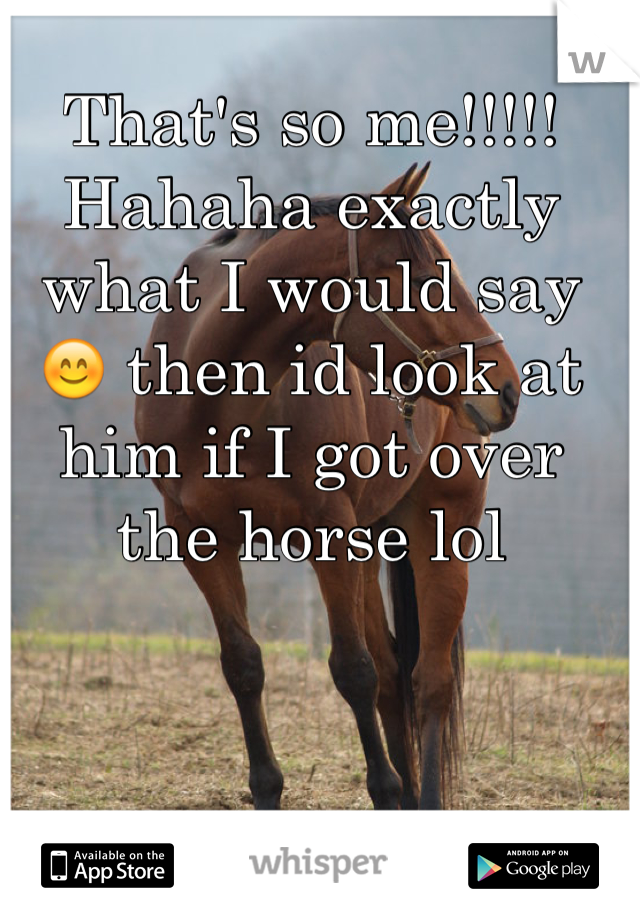 That's so me!!!!! Hahaha exactly what I would say 😊 then id look at him if I got over the horse lol