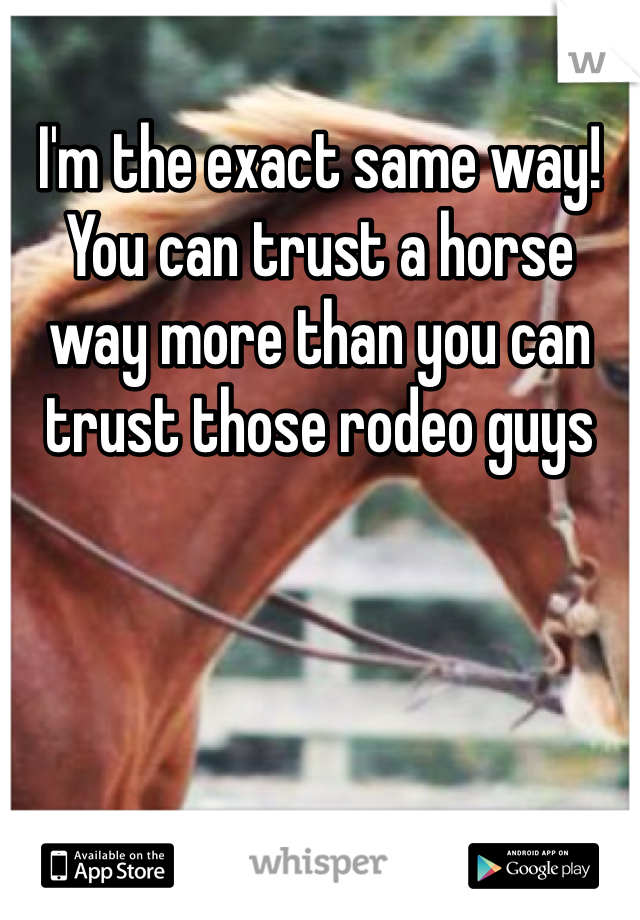 I'm the exact same way! You can trust a horse way more than you can trust those rodeo guys 