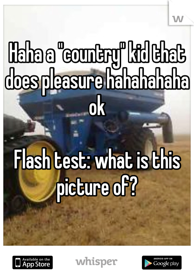 Haha a "country" kid that does pleasure hahahahaha ok

Flash test: what is this picture of?