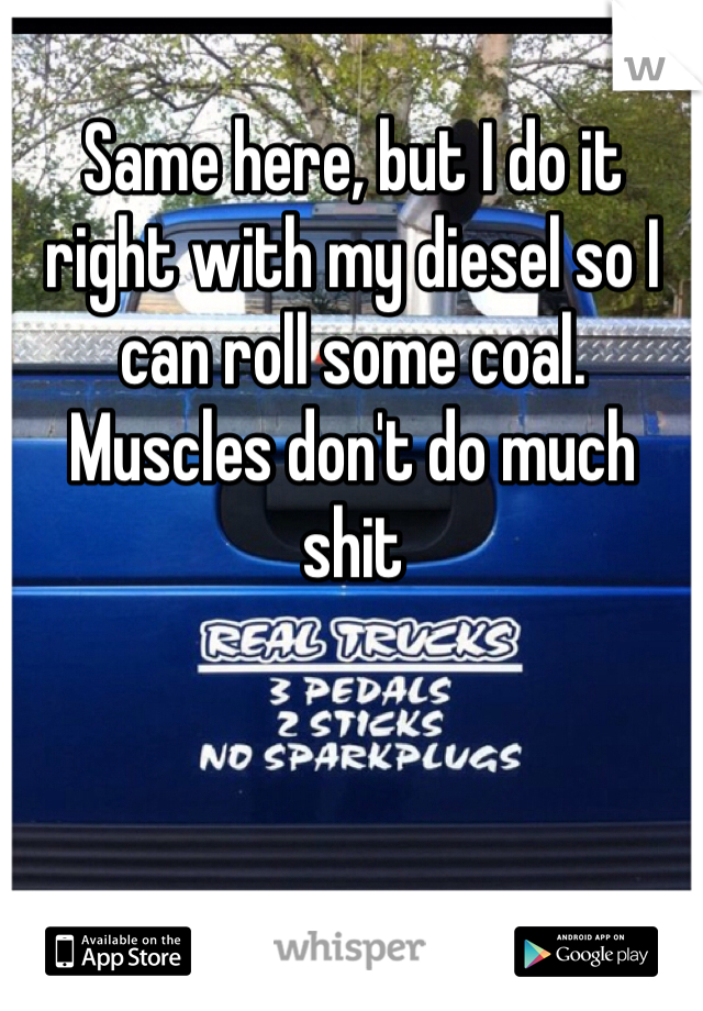 Same here, but I do it right with my diesel so I can roll some coal. Muscles don't do much shit