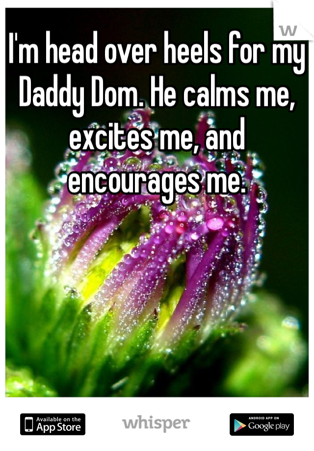 I'm head over heels for my Daddy Dom. He calms me, excites me, and encourages me.