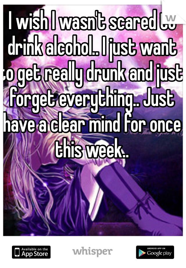 I wish I wasn't scared to drink alcohol.. I just want to get really drunk and just forget everything.. Just have a clear mind for once this week..