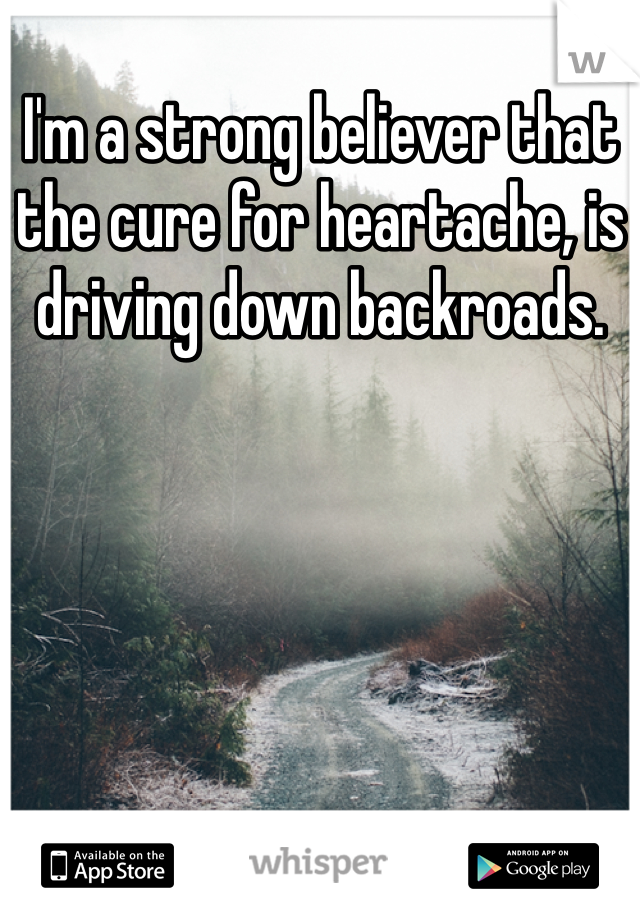 I'm a strong believer that the cure for heartache, is driving down backroads. 