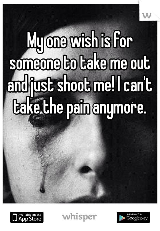 My one wish is for someone to take me out and just shoot me! I can't take the pain anymore. 