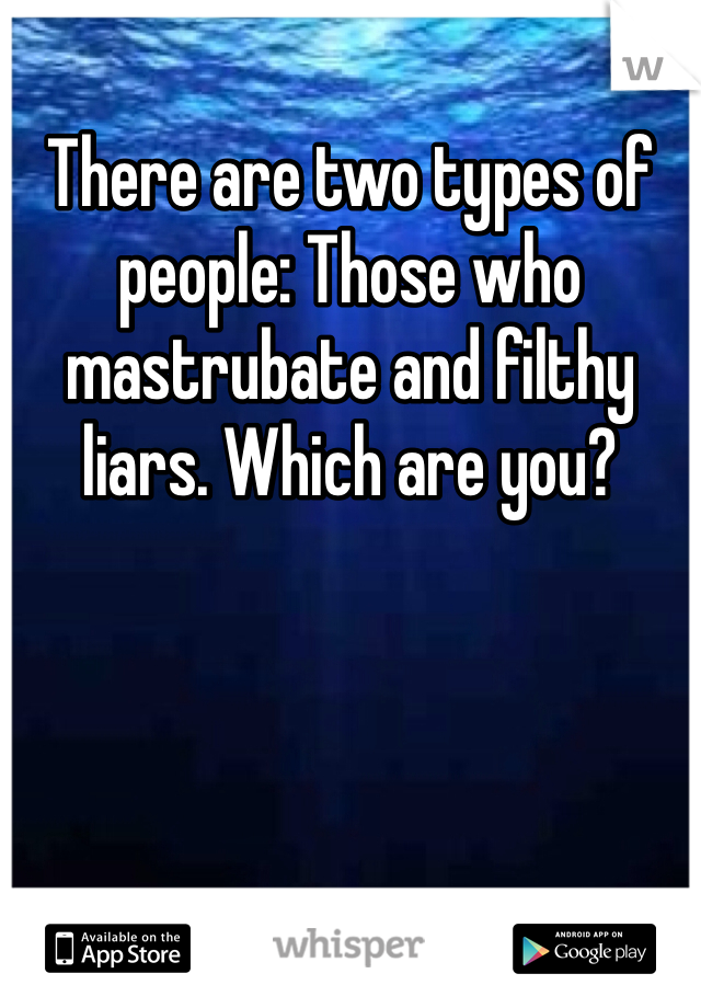 There are two types of people: Those who mastrubate and filthy liars. Which are you? 