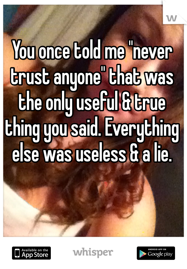 You once told me "never trust anyone" that was the only useful & true thing you said. Everything else was useless & a lie. 