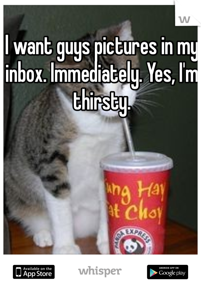 I want guys pictures in my inbox. Immediately. Yes, I'm thirsty. 