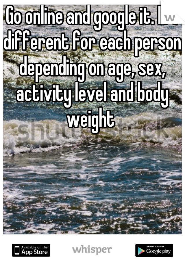 Go online and google it. It's different for each person depending on age, sex, activity level and body weight 