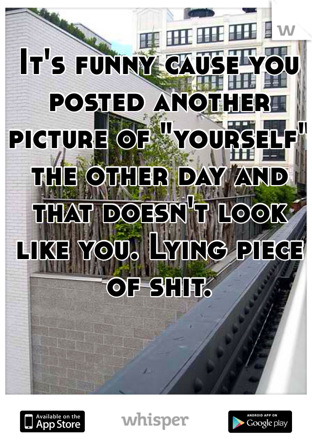 It's funny cause you posted another picture of "yourself" the other day and that doesn't look like you. Lying piece of shit. 