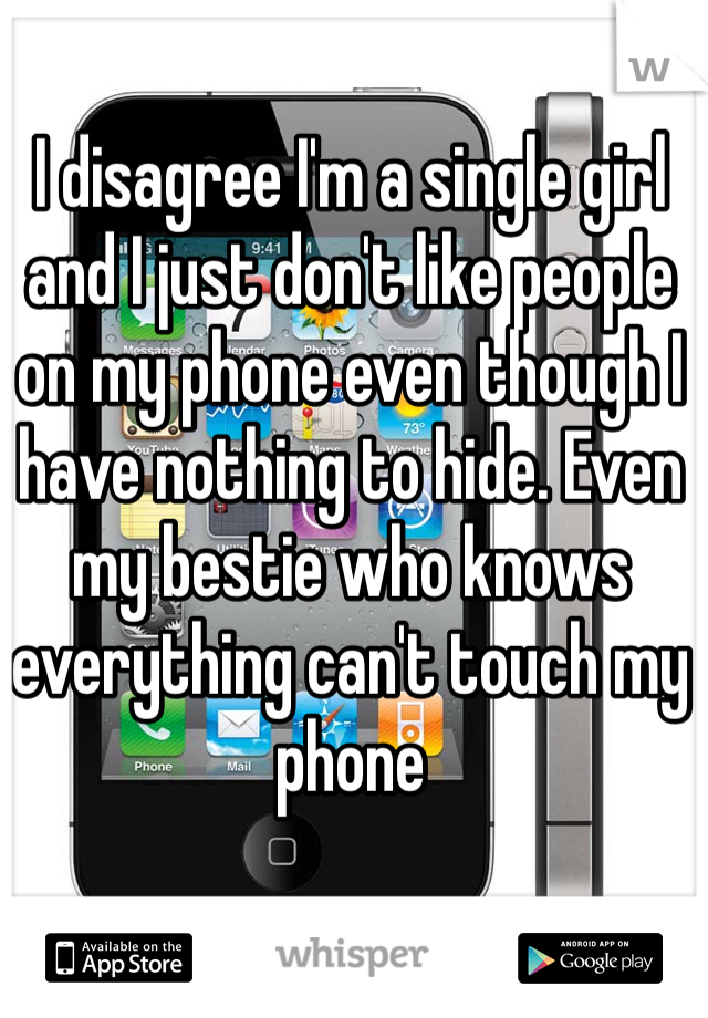 I disagree I'm a single girl and I just don't like people on my phone even though I have nothing to hide. Even my bestie who knows everything can't touch my phone 