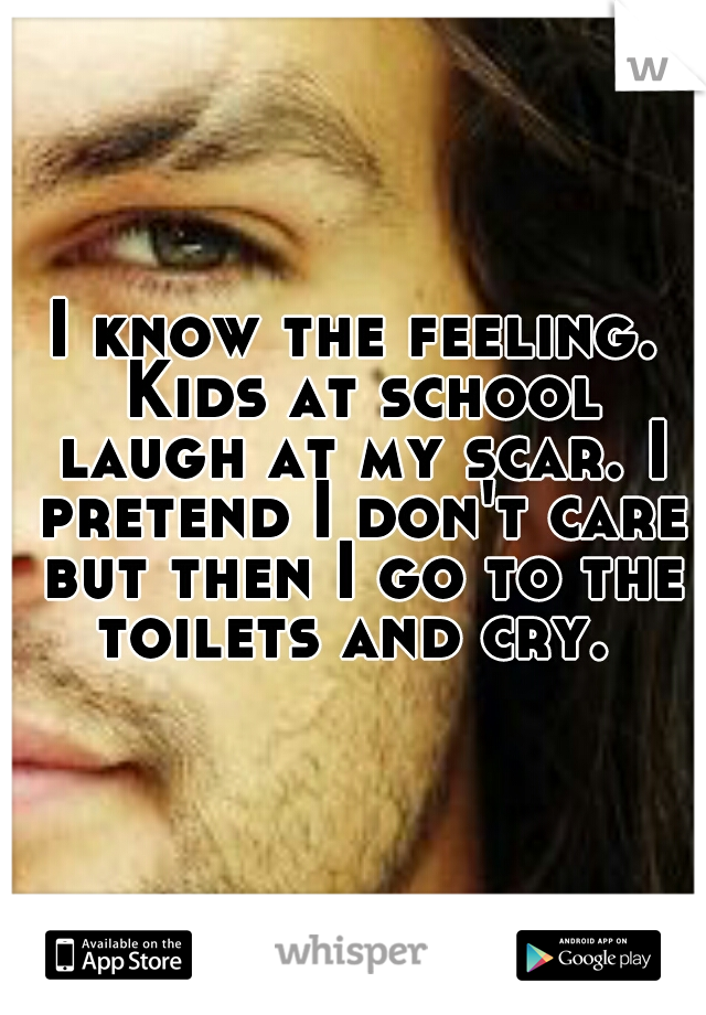 I know the feeling. Kids at school laugh at my scar. I pretend I don't care but then I go to the toilets and cry. 