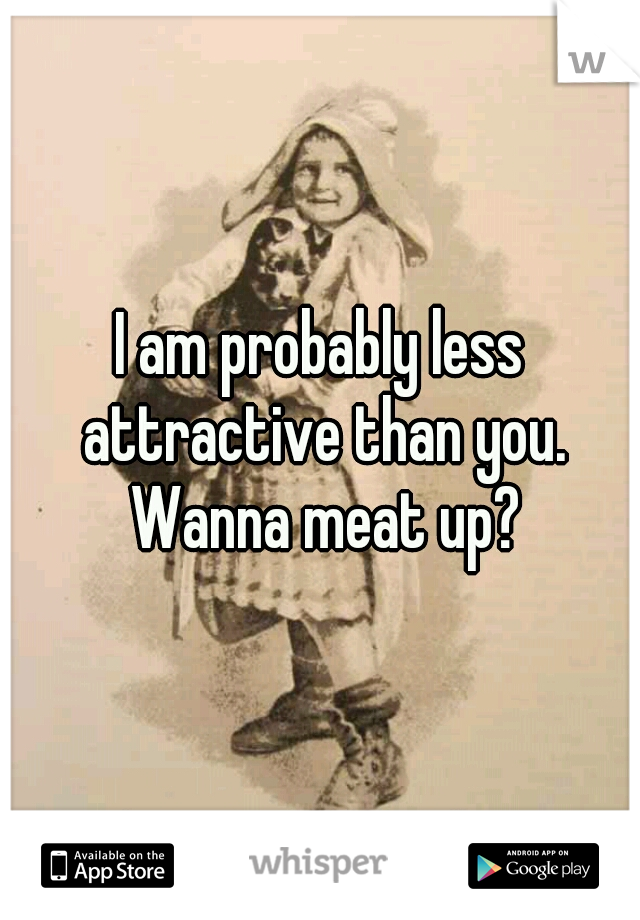 I am probably less attractive than you. Wanna meat up?