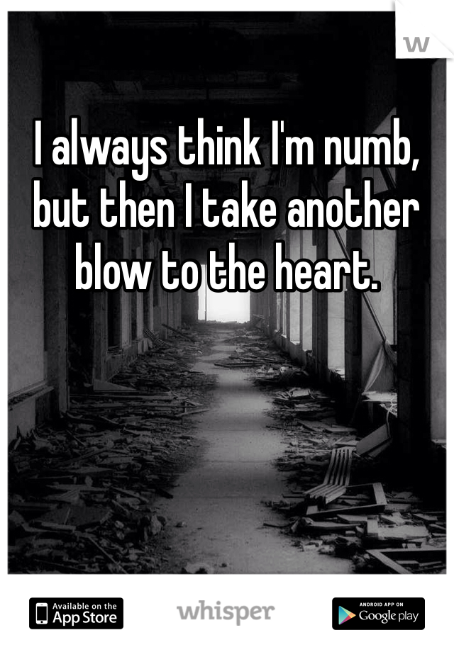 I always think I'm numb, but then I take another blow to the heart. 