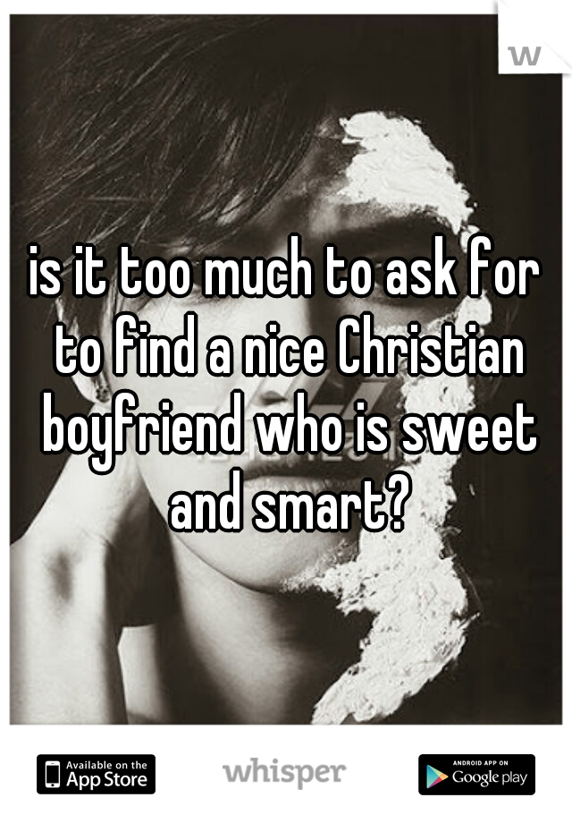 is it too much to ask for to find a nice Christian boyfriend who is sweet and smart?