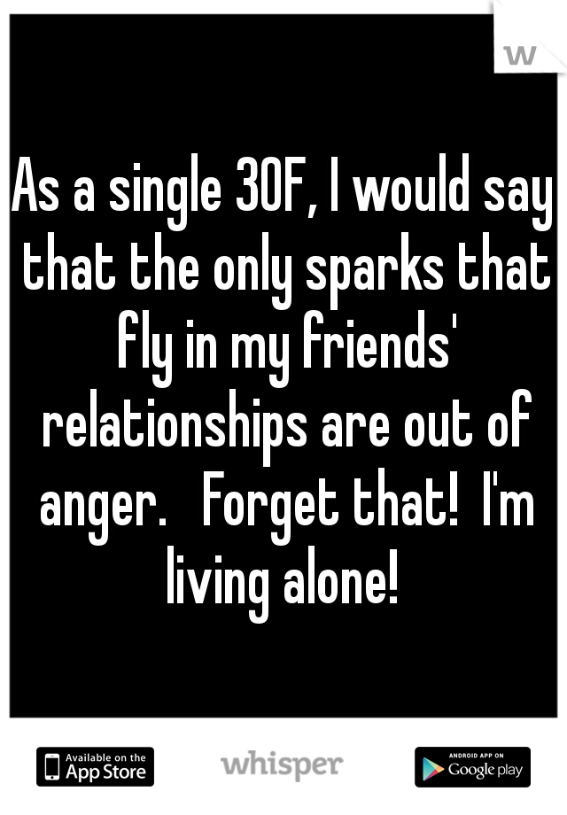 As a single 30F, I would say that the only sparks that fly in my friends' relationships are out of anger.   Forget that!  I'm living alone! 