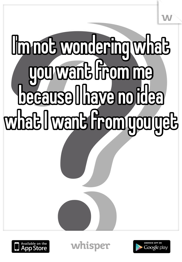 I'm not wondering what you want from me because I have no idea what I want from you yet