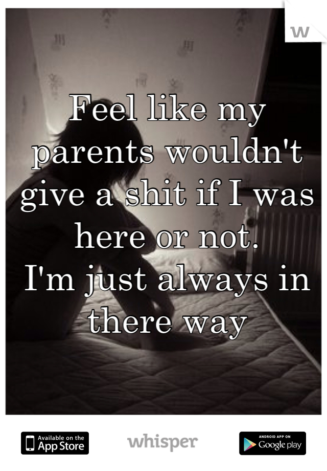 Feel like my parents wouldn't give a shit if I was here or not.
I'm just always in there way