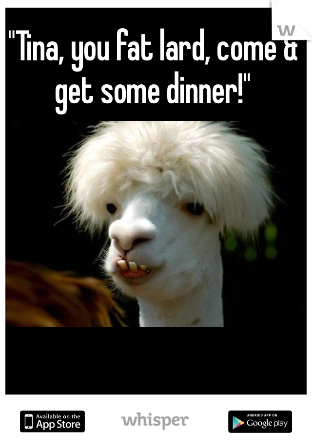 "Tina, you fat lard, come & get some dinner!"