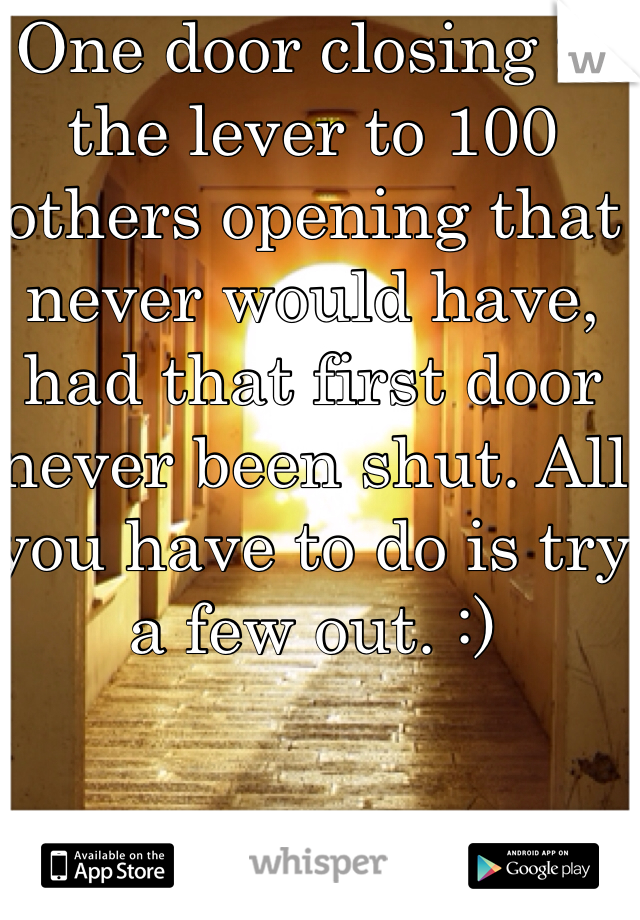 One door closing is the lever to 100 others opening that never would have, had that first door never been shut. All you have to do is try a few out. :)