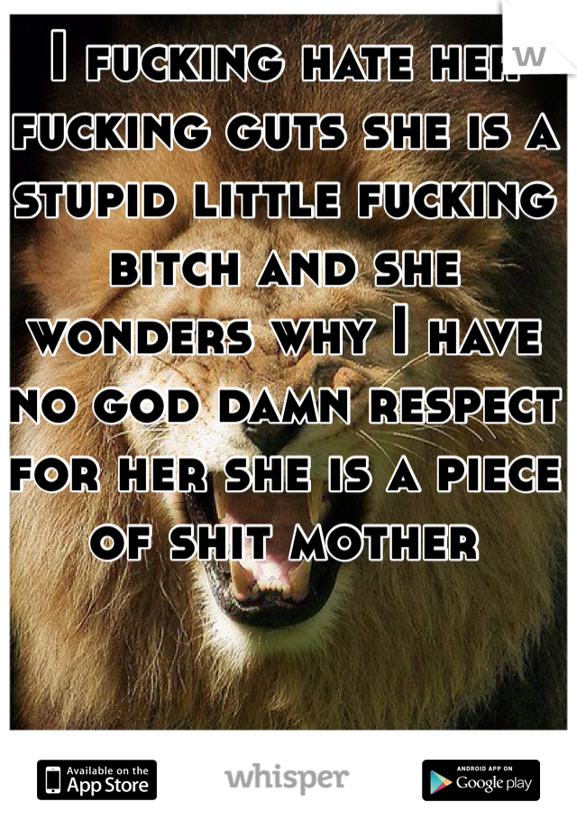 I fucking hate her fucking guts she is a stupid little fucking bitch and she wonders why I have no god damn respect for her she is a piece of shit mother 