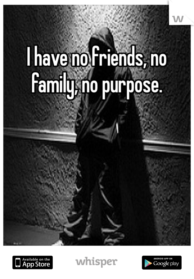 I have no friends, no family, no purpose.