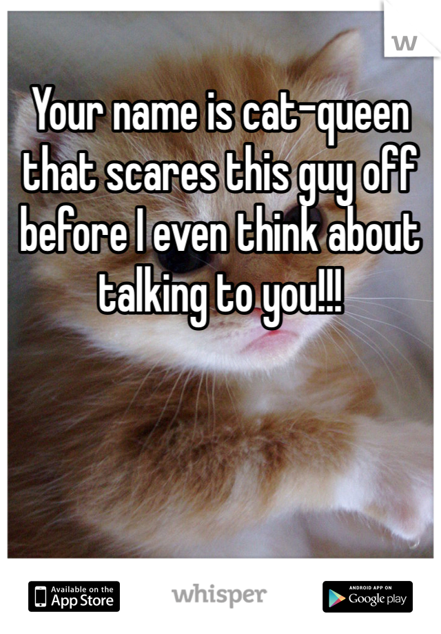 Your name is cat-queen that scares this guy off before I even think about talking to you!!! 