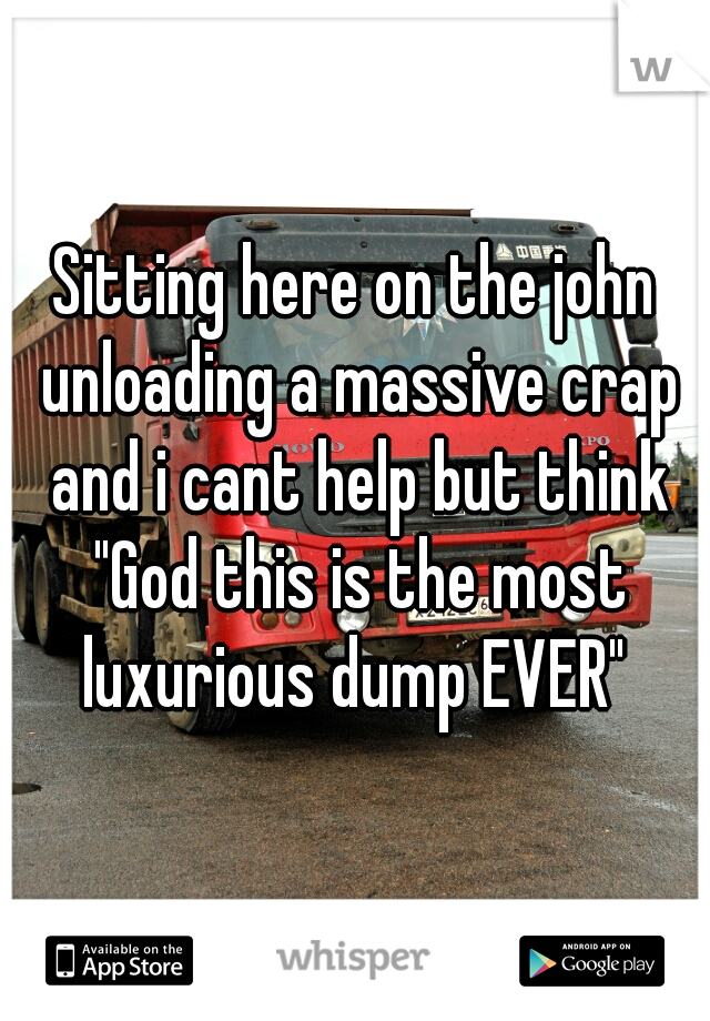 Sitting here on the john unloading a massive crap and i cant help but think "God this is the most luxurious dump EVER" 