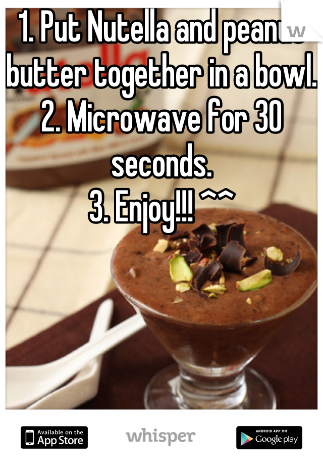 1. Put Nutella and peanut butter together in a bowl. 
2. Microwave for 30 seconds. 
3. Enjoy!!! ^^