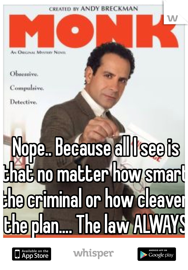 Nope.. Because all I see is that no matter how smart the criminal or how cleaver the plan.... The law ALWAYS wins.