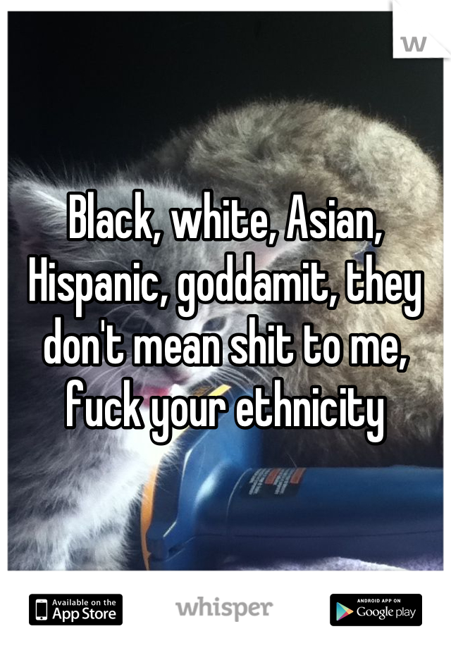 

Black, white, Asian, Hispanic, goddamit, they don't mean shit to me, fuck your ethnicity