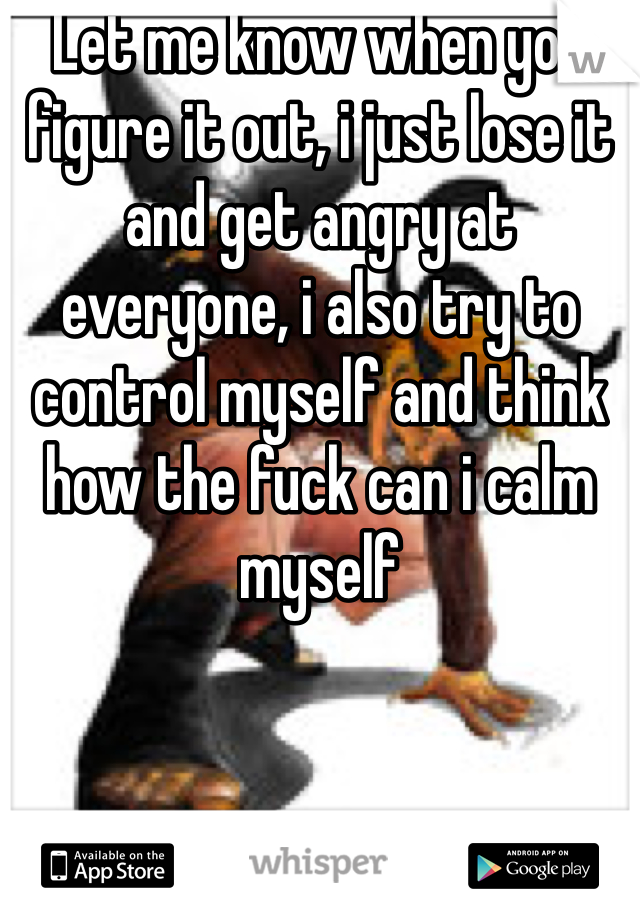 Let me know when you figure it out, i just lose it and get angry at everyone, i also try to control myself and think how the fuck can i calm myself