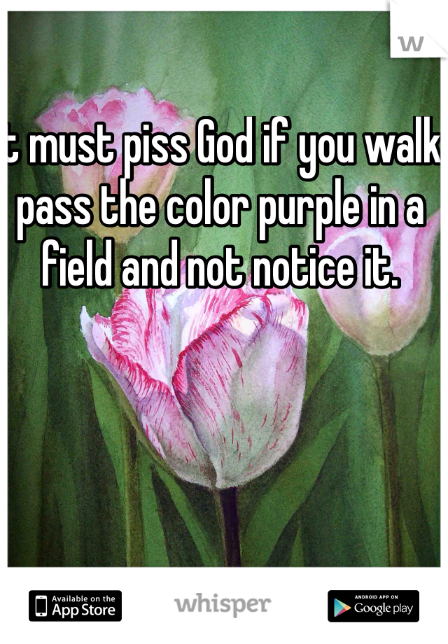 It must piss God if you walk pass the color purple in a field and not notice it. 