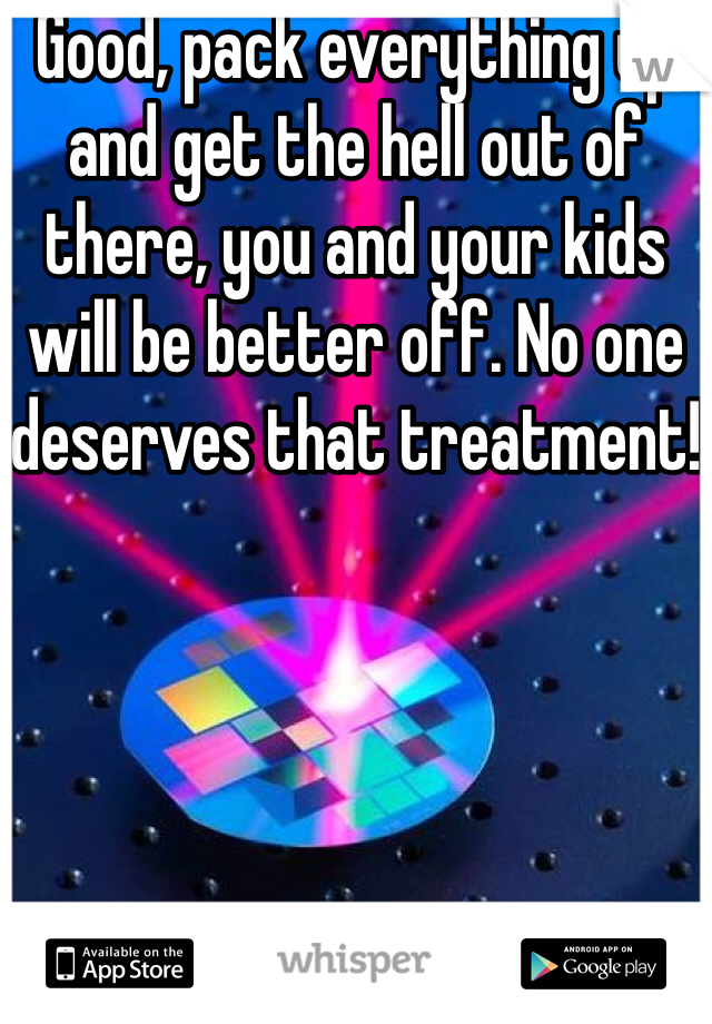 Good, pack everything up and get the hell out of there, you and your kids will be better off. No one deserves that treatment!