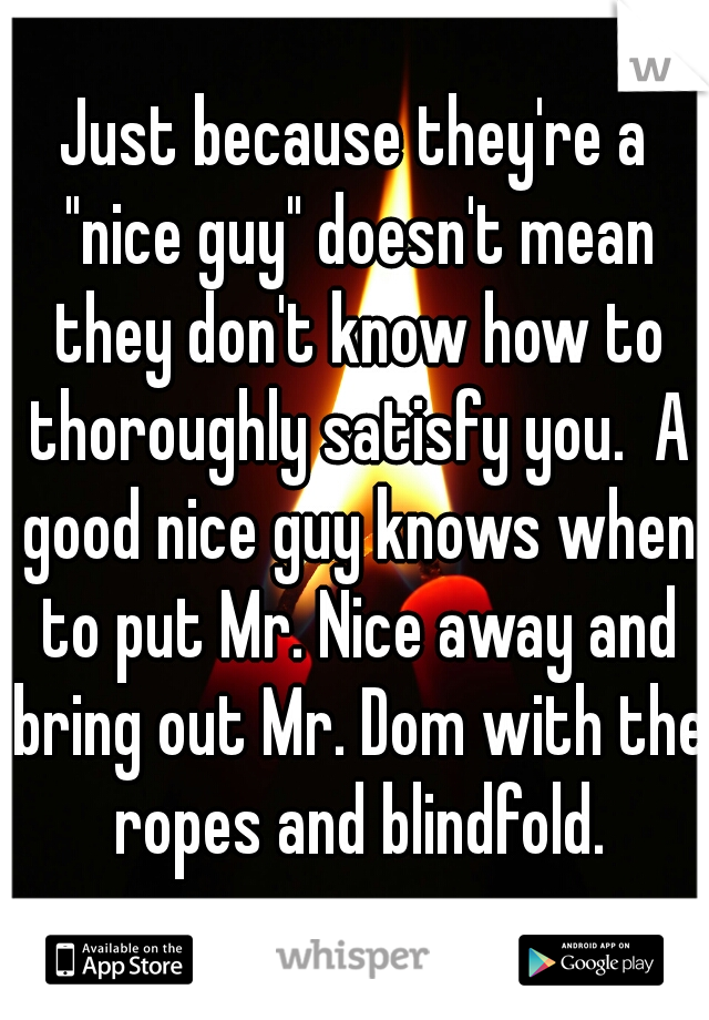 Just because they're a "nice guy" doesn't mean they don't know how to thoroughly satisfy you.  A good nice guy knows when to put Mr. Nice away and bring out Mr. Dom with the ropes and blindfold.