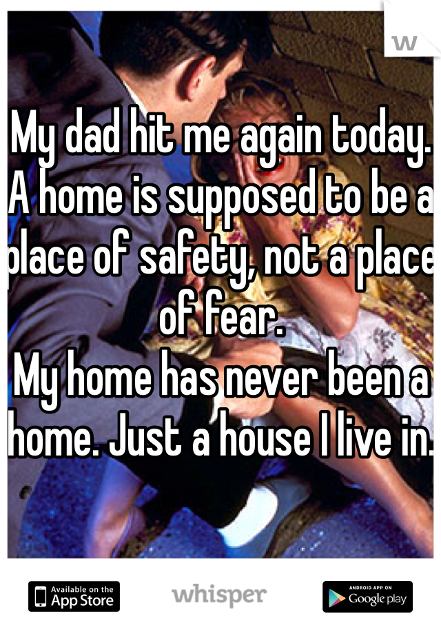 My dad hit me again today.
A home is supposed to be a place of safety, not a place of fear.
My home has never been a home. Just a house I live in.