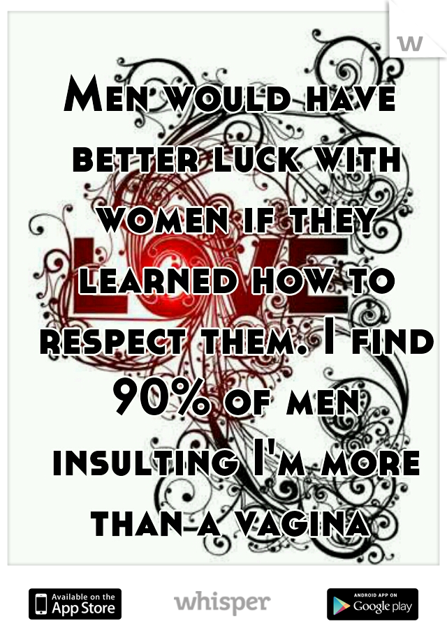 Men would have better luck with women if they learned how to respect them. I find 90% of men insulting I'm more than a vagina 