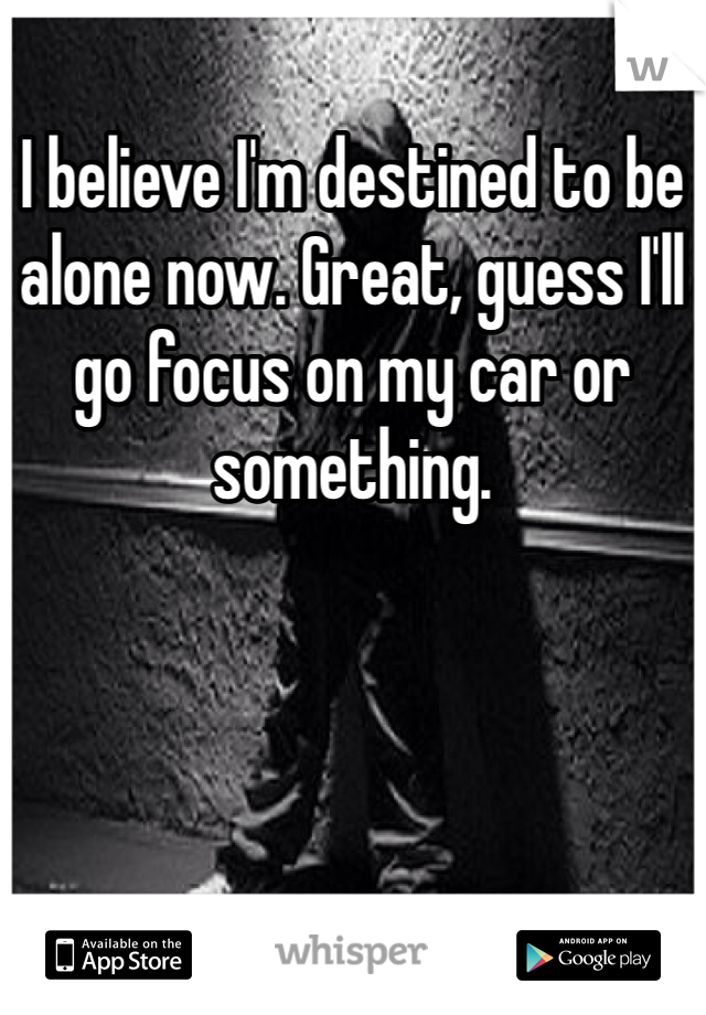 I believe I'm destined to be alone now. Great, guess I'll go focus on my car or something. 