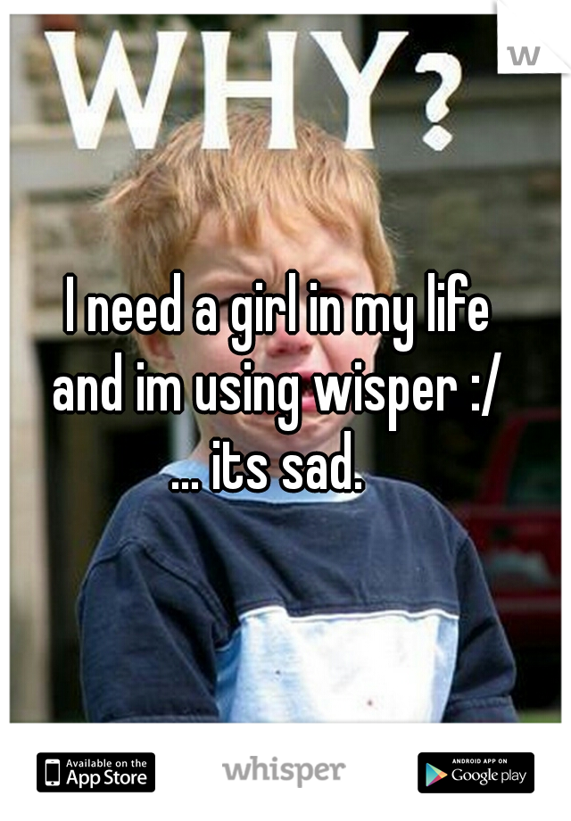 I need a girl in my life 
and im using wisper :/ 
... its sad.   