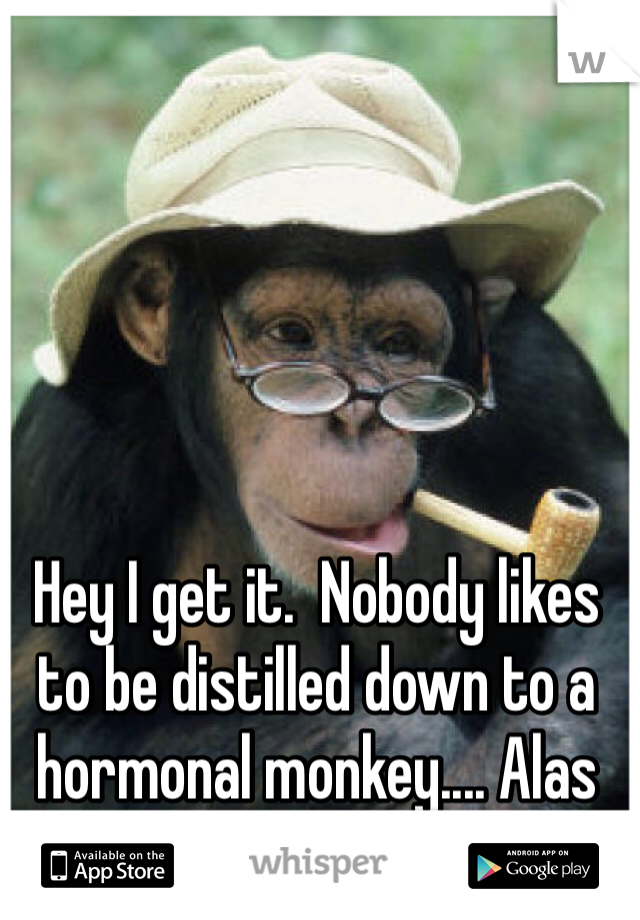 Hey I get it.  Nobody likes to be distilled down to a hormonal monkey.... Alas 