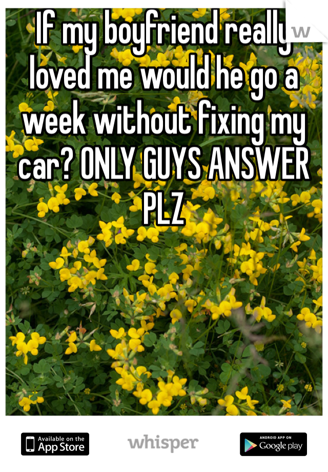 If my boyfriend really loved me would he go a week without fixing my car? ONLY GUYS ANSWER PLZ 