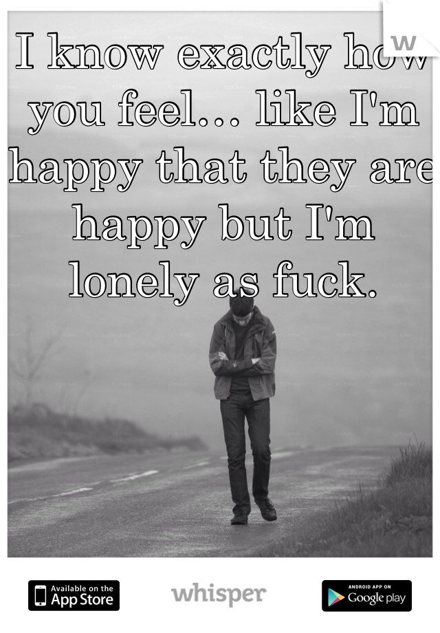 I know exactly how you feel… like I'm happy that they are happy but I'm lonely as fuck. 